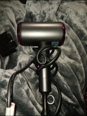 Compact Metallic Hair Dryer with Pink Accents